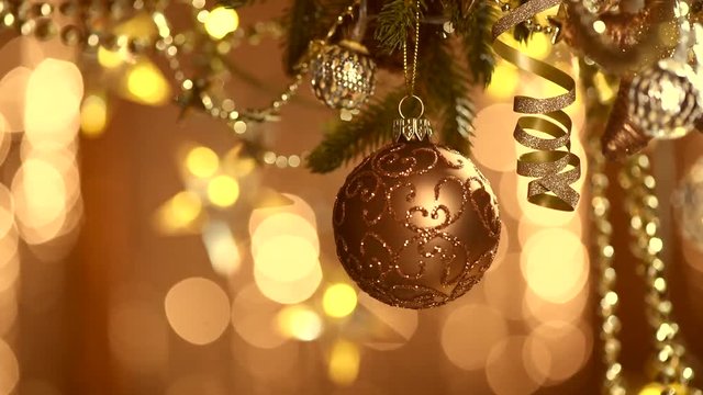Christmas and New Year golden tree decoration. 1080p