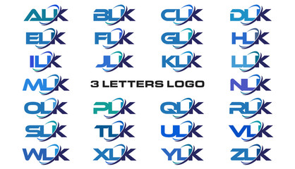 3 letters modern generic swoosh logo  ALK, BLK, CLK, DLK, ELK, FLK, GLK, HLK, ILK, JLK, KLK, LLK, MLK, NLK, OLK, PLK, QLK, RLK, SLK, TLK, ULK, VLK, WLK, XLK, YLK, ZLK