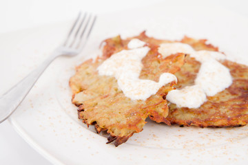 Potato Pancakes with cream and brown sugar