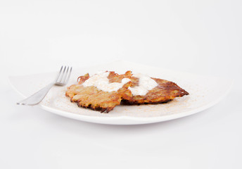 Potato Pancakes with cream and brown sugar