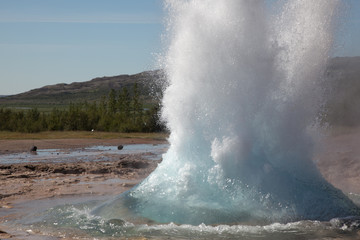 Geyser boils in Iceland closeup