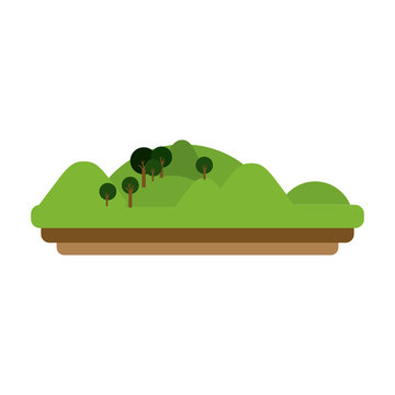 Mountain and trees icon. Landscape nature outdoor beautiful and season theme. Isolated design. Vector illustration
