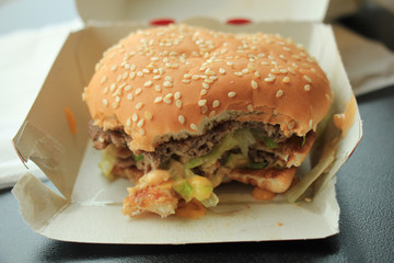Hamburger in a carton box