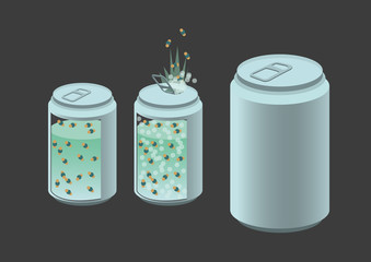 soda can set with carbonated drink