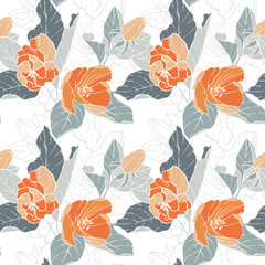 Seamless pattern with apple blossom. Round kaleidoscope of flowers and floral elements