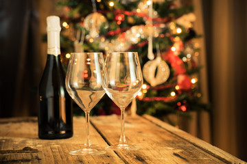 Glasses of sparkling white wine for Christmas and new year festivities