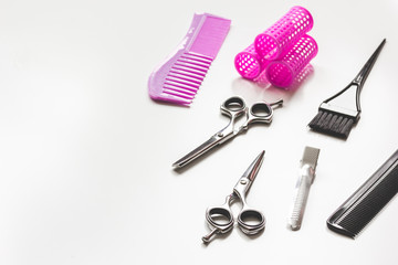 hairdresser working desk preparation for cutting hair