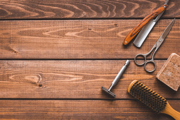 Tools for cutting beard barbershop top view