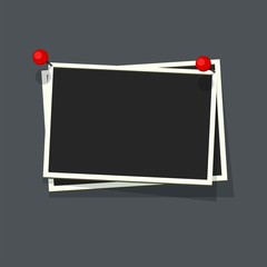 Flat vector photo frame on red pin. Template photo design, Vector illustration.Vector illustration in simple style for design and flat motion design