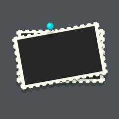 Flat vector photo frame on blue pin. Template photo design, Vector illustration.Vector illustration in simple style for design and flat motion design