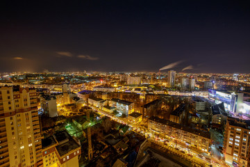 View of night city. Houses, night lights. Voronezh city.
