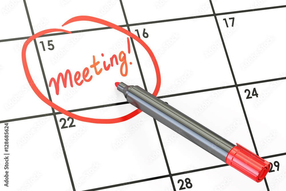 Poster meeting date on calendar concept, 3d rendering