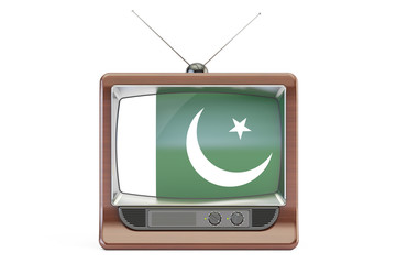 old tv with flag of Pakistan. Pakistani Television concept, 3D r