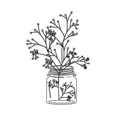 Flowers inside mason jar icon. Decoration floral nature and plant theme. Isolated design. Vector illustration