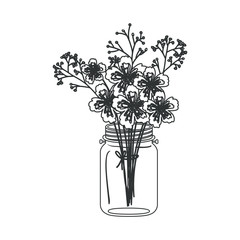 Flowers inside mason jar icon. Decoration floral nature and plant theme. Isolated design. Vector illustration