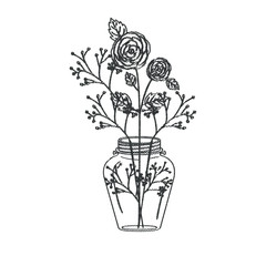 Flowers inside mason jar icon. Decoration floral nature and plant theme. Isolated design. Vector illustration