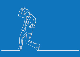 continuous line drawing of man cheering