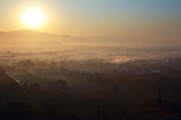 Beautiful scenery during sunrise,sunset of top view at Mandalay hill in Myanmar. is a beautiful location and very popular for tourists and photographer.