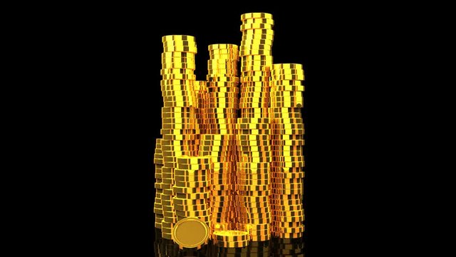 Gold Coins On Black Background.
3DCG render Animation.