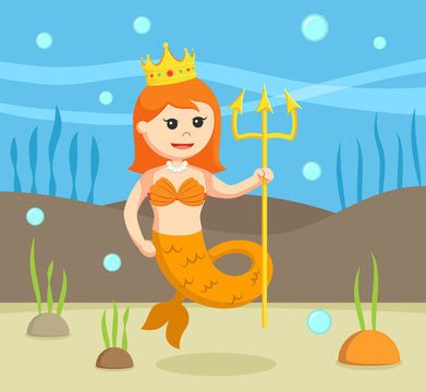 Female Mermaid With Crown And Spear