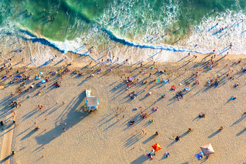 Santa Monica beach from above - obrazy, fototapety, plakaty