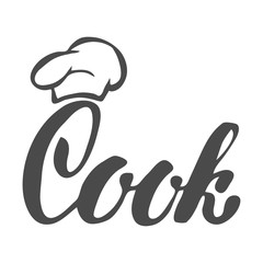 Chef logo. Lettering Hand lettering with a cap chef. Symbol icon logo design.