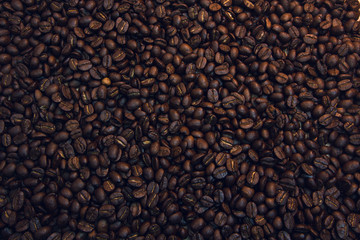 Close-up of coffee beans background.,With blue