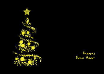 christmas tree and happy new year - vector xmas background or card (black)