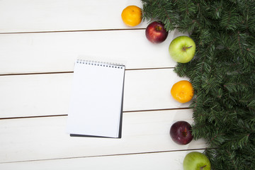 Naklejka na ściany i meble Notebook, fruit and spruce