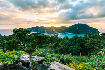 View Point bay Koh Phi Phi Don on sunset in andaman sea, Phi Phi