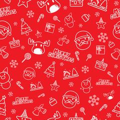 Christmas icons seamless pattern on red background