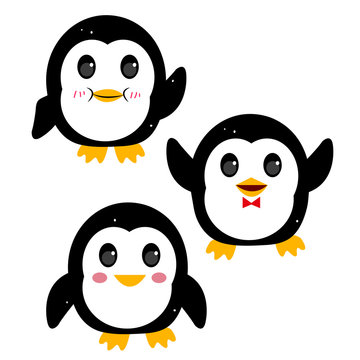 Penguins set vector, cute cartoon.