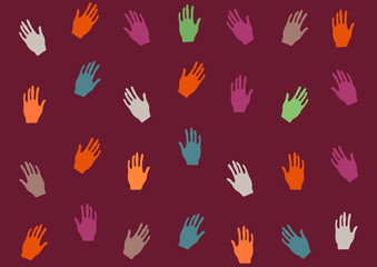 Fototapeta na wymiar Colorful hands pattern on pink background | palm illustration decoration concept
