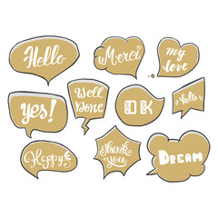Vector set of comic speech bubbles. Hand drawn set of comic quotes balloons with text.