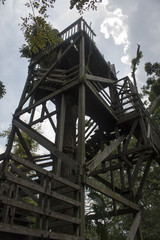 Obraz premium forest ranger wood post outpost tower in jungle