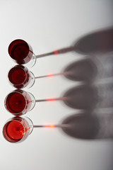 four red wine glasses