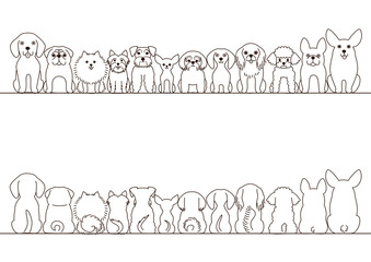 small dogs border set, front view and rear view, line art © Ayumi Onishi