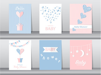 Set of baby shower invitations cards,poster,greeting,template,hearts,Vector illustrations