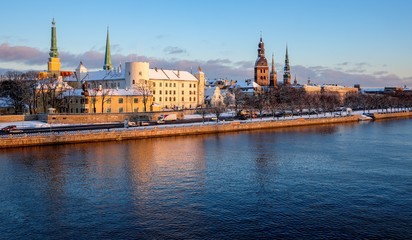 Winter panorama of Old Riga in the evening