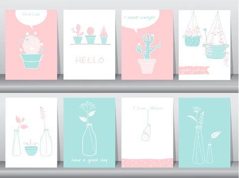 Set of cute grow plants poster,template,greeting cards,Vector illustrations