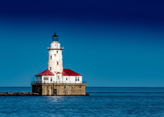 Fototapeta na wymiar Chicago Harbor Light Clear Blue Sky