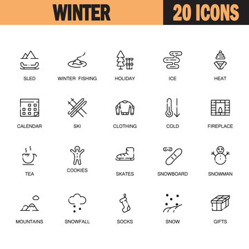 Winter flat icon set