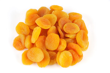close up on dry apricots isolated on white background