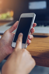 Woman use of smart phone at cafe