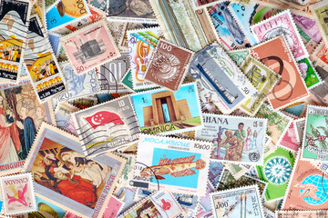 Various country in the world postages background.