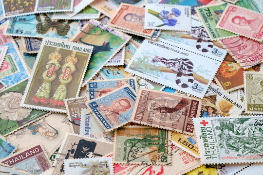 Various Thailand postages background.