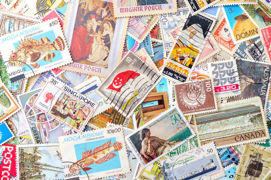 Various country in the world postages background.