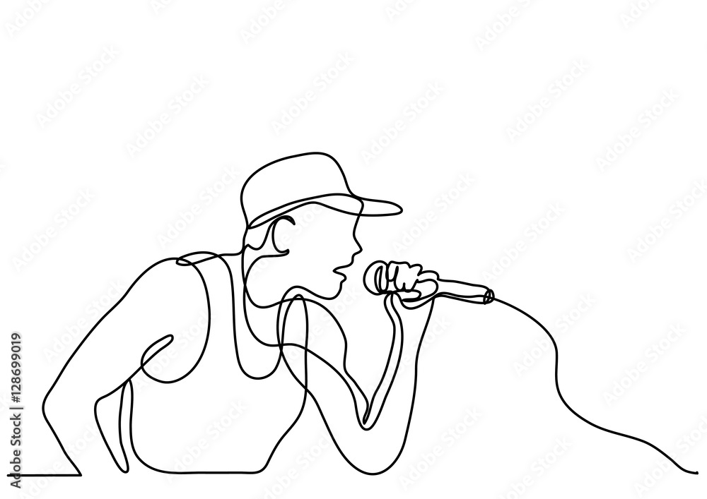 Poster continuous line drawing of singer with microphone