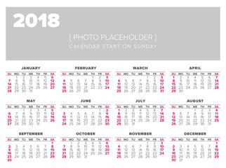 Simple 2018 year calendar