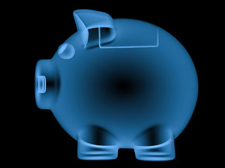 x ray piggy bank isolated on black